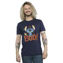Disney Mens Lilo & Stitch Boo! T-Shirt (Navy Blue)