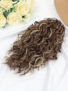 Curly Hair Ponytail Extension 12 Inch Claw Drawstring Ponytail Wig Pieces Brown With Golden Highlights High Pony Tails Hair Extensions Synthetic Friendly Fiber For Women