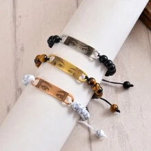 8mm Tiger's Eye Stone Bracelet, Turquoise Bracelet, Matte Black Stone Bracelet, Customized Photo & Text Couples Bracelet Set - Rose Gold - View 5