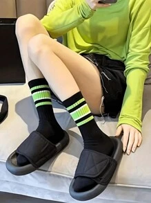5 paires Chaussettes tubes moyennes polyvalentes à motif rayé pour sport, chaussettes confortables et respirantes all-match, chaussettes et collants blocs de couleurs pour femmes