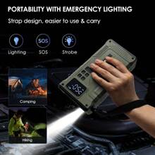 3000A Peak Car Jump Starter With Air Compressor - Portable 12V Battery Charger, 150PSI Digital Tire Inflator, QC18W Fast Charge, LED Emergency Light, And Multi-Function Power Bank For 9.0L Gas/7.5L Vehicles - 綠A - 查看 4