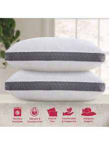 Bed Pillows Set Of 2 Gusseted Neck Support Soft Pillow For Side & Back Sleepers - 灰色 - 查看 1