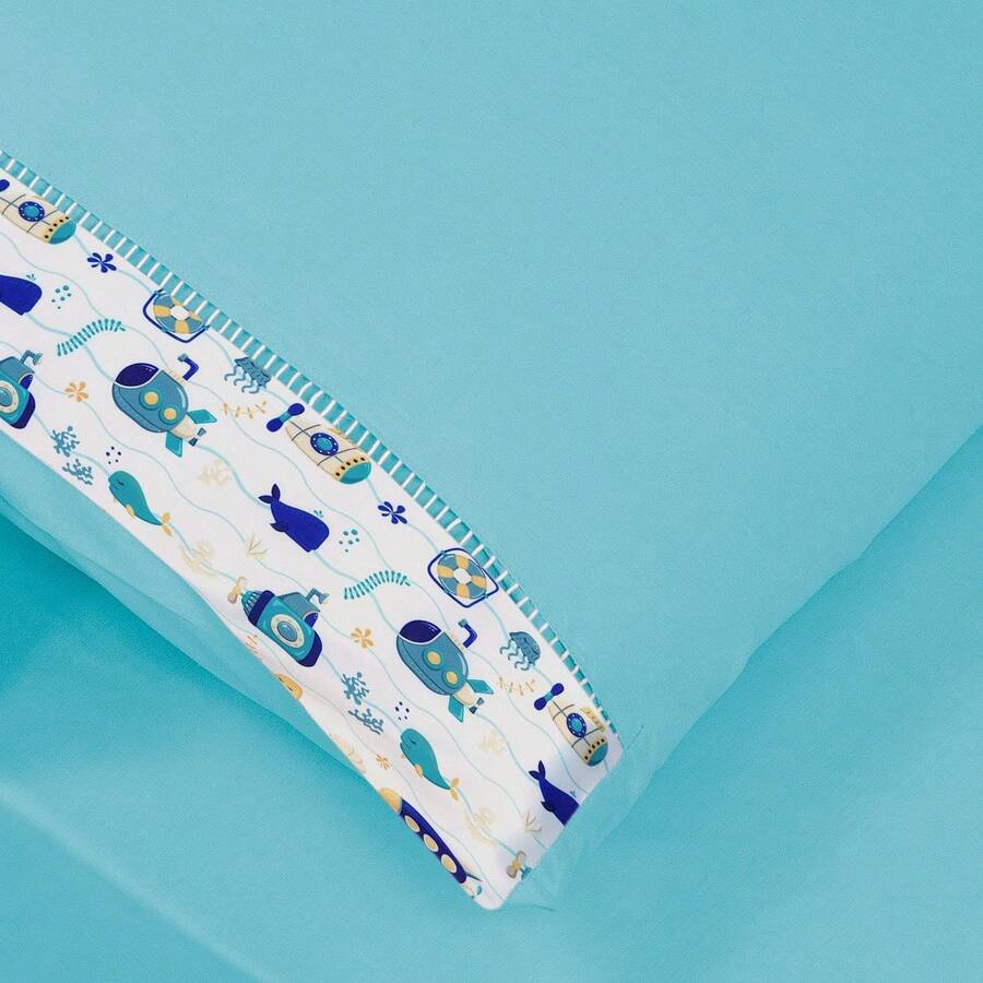 2-Piece Plain Sheet Set With Hem And Children's Prints Montessori Bed Percale 200 Thread Count 100% Cotton - 青碧色 - 查看 1