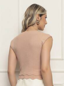 ONLYONE - JAPANESE MODAL SLEEVE CROPPED TOP WITH WAVE DETAIL HEM - SHEIN FIMINAS TOPS KNIT TOPS - 藕粉色 - 查看 2