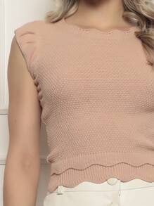ONLYONE - JAPANESE MODAL SLEEVE CROPPED TOP WITH WAVE DETAIL HEM - SHEIN FIMINAS TOPS KNIT TOPS - 藕粉色 - 查看 1