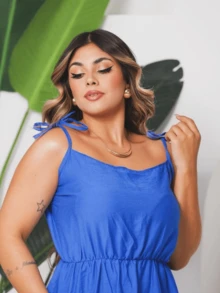 Women's Plus Size GG Dress  Elegant Loose Summer Straps - 藍色 - 查看 3