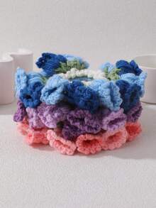 1 件女士手工制作甜美花朵发圈，粉色、蓝色和紫色 - 彩色 - 查看 3