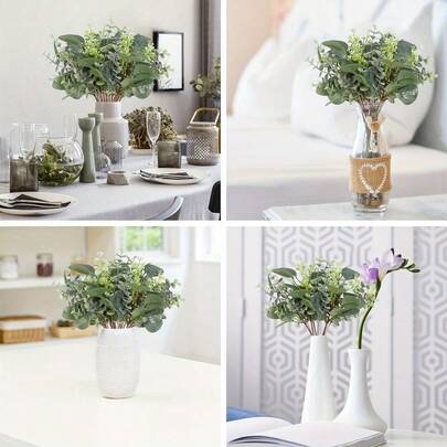 20pcs Mixed Eucalyptus Leaves & Branches, Bulk Artificial Oval Eucalyptus Leaves With White Seeds, And Eucalyptus Leaf Spray, Suitable For Vases, Wreaths, Bouquets, Wedding Greenery Decor