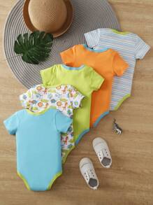 Baby Boy 5pcs/Set Summer Casual Animal Printed Triangle Bodysuit Outfits