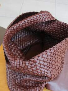 New Fashionable Niche Design Woven Tote Bag, Bucket Style Shoulder Bag, Minimalist Vintage Handbag For Office, Commute, Student, Cute Dopamine Color Series, Retro Inspired Bag For Women - 咖啡棕 - 查看 6