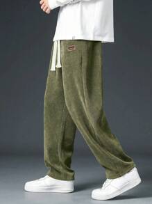 Pantalones rectos sueltos de pana, pantalones deportivos casuales de unicolor para hombres, todo a juego - Verde - Ver 5