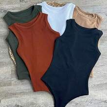 Women's Bodysuit Tank Top Ribbed Fabric Premium Bori Summer Blogger Cheap Blouse Zarah Promotion - 白色 - 查看 4
