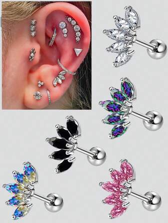 1PC Marquise Zirconia Flower Shape Stainless Steel Cartilage Earring Women Ear Stud Plug Piercings Body Sexy Jewelry Helix Accessories