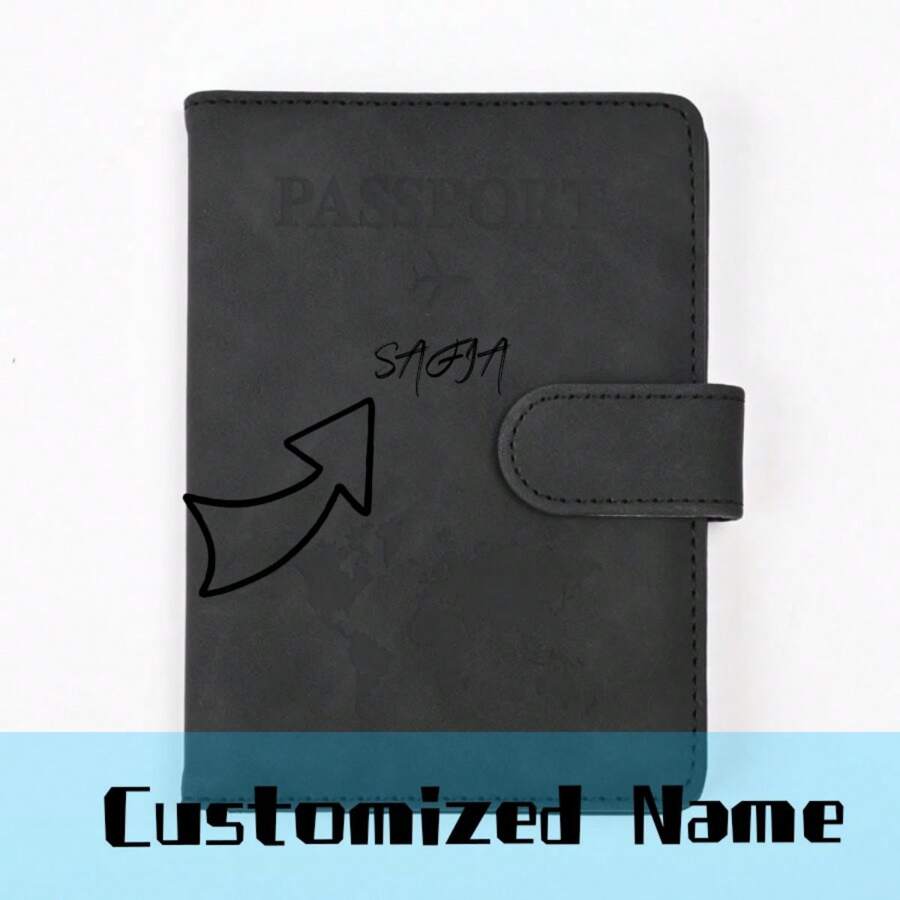 1 件定制姓名护照夹，旅行必备品，护照钱包保护套，旅行必备配件，男女护照夹 - 黑色 - 查看 1