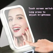 1 件装 LED 化妆镜，带 3 个灯、触摸屏、3 色可调、便携式折叠支架、紧凑型设计、白色简约 - 白色 - 查看 8