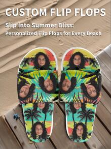 Customized Pattern 3D Printed Women's Non-Slip Durable & Lightweight Soft Slides, Suitable For Indoor/Outdoor & Garden Wear (Midsole Customizable) - White - View 4