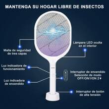 raqueta eliminadora de moscas y mosquitos, recargable con usb , raqueta de toques , repelente de mosquitos electrica - Blanco - Ver 1