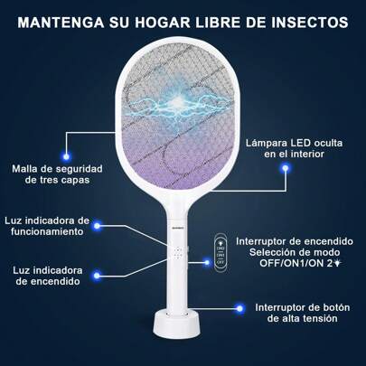 raqueta eliminadora de moscas y mosquitos, recargable con usb , raqueta de toques , repelente de mosquitos electrica