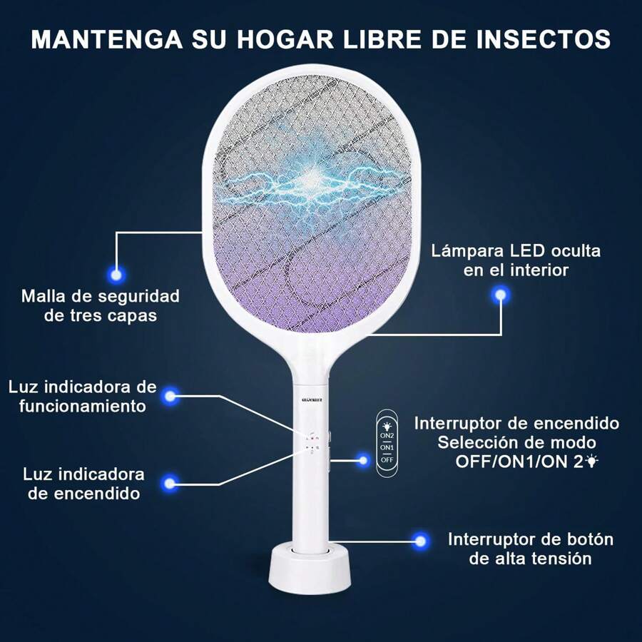 raqueta eliminadora de moscas y mosquitos, recargable con usb , raqueta de toques , repelente de mosquitos electrica - Blanco - Ver 1