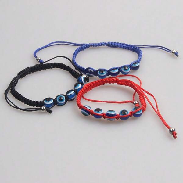 1pc Handmade Woven Bracelet With Evil Eye Charm, Lucky Evil Eye Bracelet