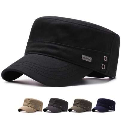 1pc Solid Color Letter Embroidered Flat-Top Cap, Outdoor Casual Sunhat For Spring & Autumn Halloween