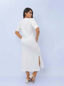 Midi Sweatshirt Dress With Front Pockets - Stylish And Modern | Fashion 2024 - 白色 - 查看 2