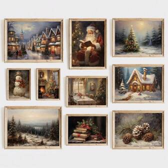 1pc Christmas Gallery Wall Vintage Christmas Wall Art Printable Rustic Christmas Oil Painting Art Bundle Holiday Decor Winter Art