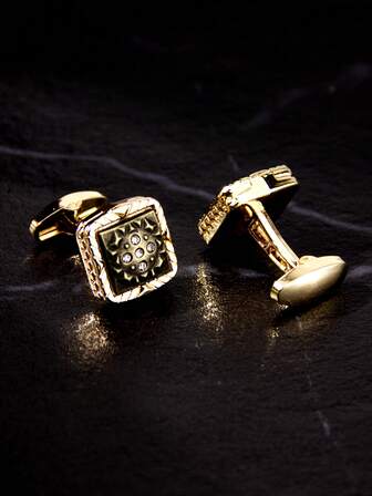 Vintage Craft Gold-Plated Sunflower Cufflinks - Double Crystal Inlaid Luxury Style Men's Formal Party Wedding Shirt Dressy Accessories