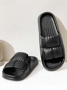 TIKP 男女通用室内/户外拖鞋，EVA 浴室防臭软底防滑静音男士凉鞋 - 黑色 - 查看 2