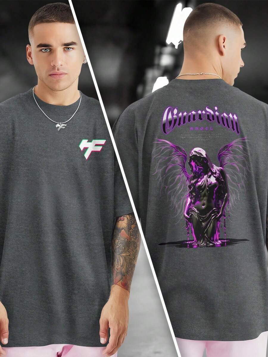 GUARDIAN GREY 100% Cotton Printed T-Shirt Front And Back GPJ1 - Màu xám đen - Xem 1