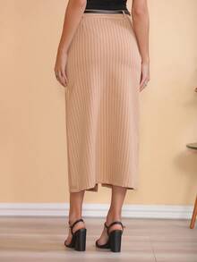 WUUW Women's High Waist Striped Midi Skirt - 卡其色 - 查看 4