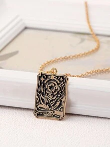 1 pieza Collar colgante geométrico cuadrado con sol y luna de estilo vintage chic y personalizado en negro para mujeres