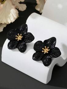 1 Pair Elegant Multicolor Dopamine Flower Shaped Stud Earrings For Women, Wedding Gift - Black - View 2