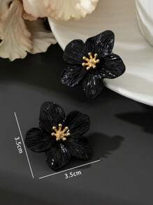 1 Pair Elegant Multicolor Dopamine Flower Shaped Stud Earrings For Women, Wedding Gift - Black - View 5