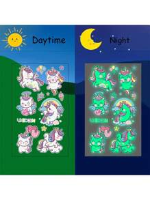 STARTTOOS 15 件装独角兽夜光临时纹身贴纸，适合男孩和女孩，可爱又有趣，防水假夜光纹身贴纸，生日礼物和派对装饰