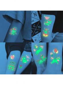 STARTTOOS 15 件装独角兽夜光临时纹身贴纸，适合男孩和女孩，可爱又有趣，防水假夜光纹身贴纸，生日礼物和派对装饰