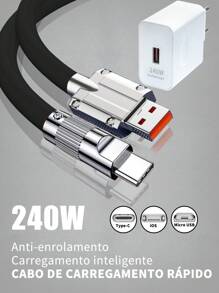 ZHIKE USB Type C Micro USB Lightning Charger Cable And 240W Adapter 1.5M 5A Rotatable Interface Orange Blue Black Three Colors Compatible With IPhone Compatible With Samsung - 黑色 - 查看 1