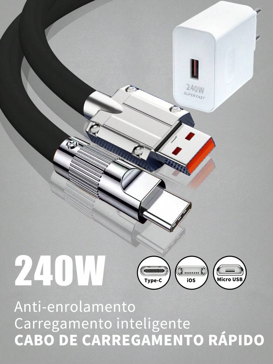 ZHIKE USB Type C Micro USB Lightning Charger Cable And 240W Adapter 1.5M 5A Rotatable Interface Orange Blue Black Three Colors Compatible With IPhone Compatible With Samsung - 黑色 - 查看 1