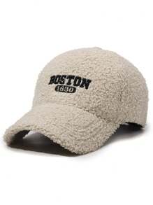 1 Simple Letter Embroidery Craft Lamb Wool Material HatThick And Warm Baseball Caps For Couples In Autumn And Winter - A - View 13