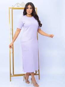 Midi Sweatshirt Dress With Front Pockets - Stylish And Modern | Fashion 2024 - 紫丁香色 - 查看 4