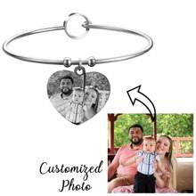 Personalisiertes Herz-förmiges Foto-Armband, schwarzes Edelstahl-Herz-Armband, personalisiert für Familie, Haustier, Schwarz-Weiß-Foto, Geburtstagsgeschenk, Urlaubsgeschenk Valentinstag