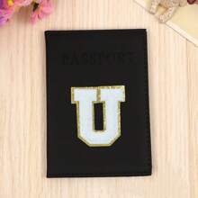 Chic Personalized Passport Holder For Women & Teens - Initial PU Leather Wallet With 26 Letter Patches, Stylish Travel Card Case, Perfect Unique Gift For Her, Enhance Your Jetset Style Travel Essentials School Back To School School Supplies Holiday Holiday Essentials Vacation Accessories Passport Cover - Black - View 20