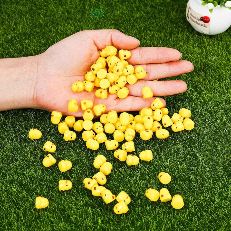 50pcs Mini Resin Small Yellow Chicken Doll For Car Ornaments Toy House Decoration Accessories Garden Miniature Landscape Aquarium Potted Plants Small Home Toys