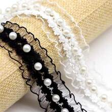 1pc Ruffled Elastic Pearl Lace Trim, DIY Fabric Arts Clothing, Skirt Hem, Home Textile, Apparel Sewing Accessory - Multicolor - View 7