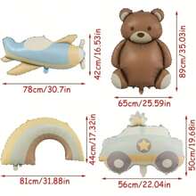 4pcs Birthday Balloons, Brown Bear Balloon, Matte Rainbow Balloon, Foil Balloon, Cute Cartoon Car Party Decorative Balloons, Suitable For Birthday Party Supplies, Back To School Season And Valentine's Day - Matte Balloons - View 2