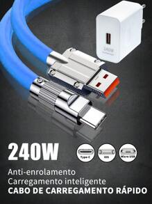 ZHIKE USB Type C Micro USB Lightning Charger Cable And 240W Adapter 1.5M 5A Rotatable Interface Orange Blue Black Three Colors Compatible With IPhone Compatible With Samsung - 藍色 - 查看 1