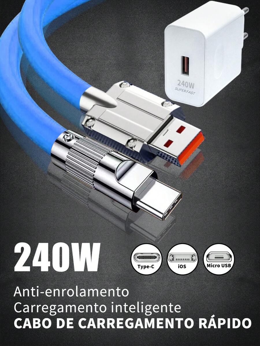 ZHIKE USB Type C Micro USB Lightning Charger Cable And 240W Adapter 1.5M 5A Rotatable Interface Orange Blue Black Three Colors Compatible With IPhone Compatible With Samsung - 藍色 - 查看 1