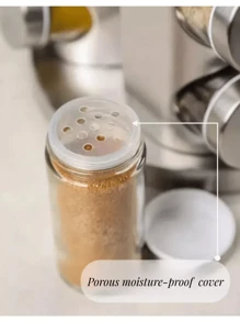 1 pièce Grand support à épices rotatif à 360° en acier inoxydable de capacité élevée, hermétique et résistant à l'humidité (comprend les accessoires : bocaux à épices)