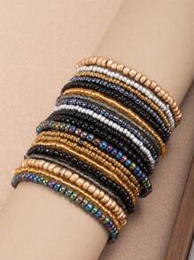 20pcs/Set Bohemian Gradient Colored Seed Beads Elastic Bracelet Set, Mix And Match - Multicolor - View 12