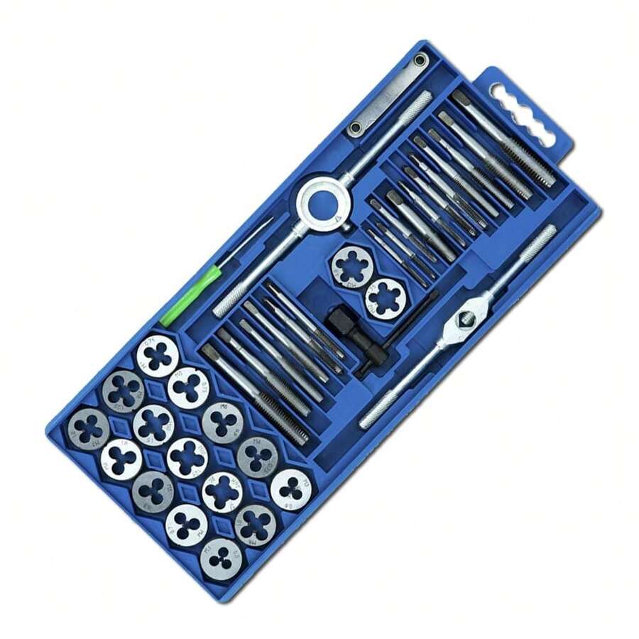 VA-Cerulean Thread Cutting Set 32 Pieces/40 Pieces/110 Pieces With Plastic Case Thread Cutter Made Of Steel Coarse Thread Cutter Drill Tools Metric M2-M18 Double Thread Template Fine Thread Tap Set - Blue-40 Pieces - View 1